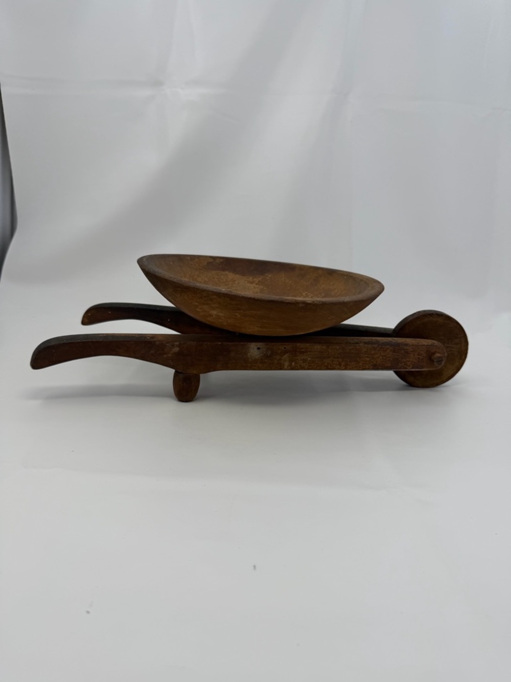 Vintage Tabletop Wheelbarrow Fruit Nut Trinket Key Bowl Wood Handmade  15”